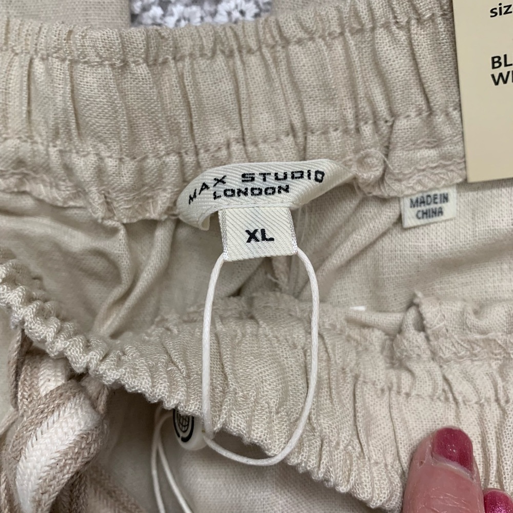 Max Studio London NWT Cream Wide-Leg Linen Trousers - Picture 6 of 15